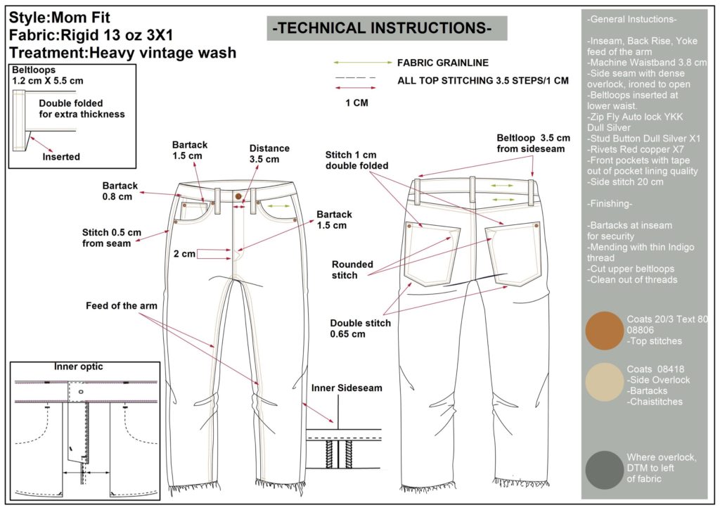Technical sketch for designing jeans